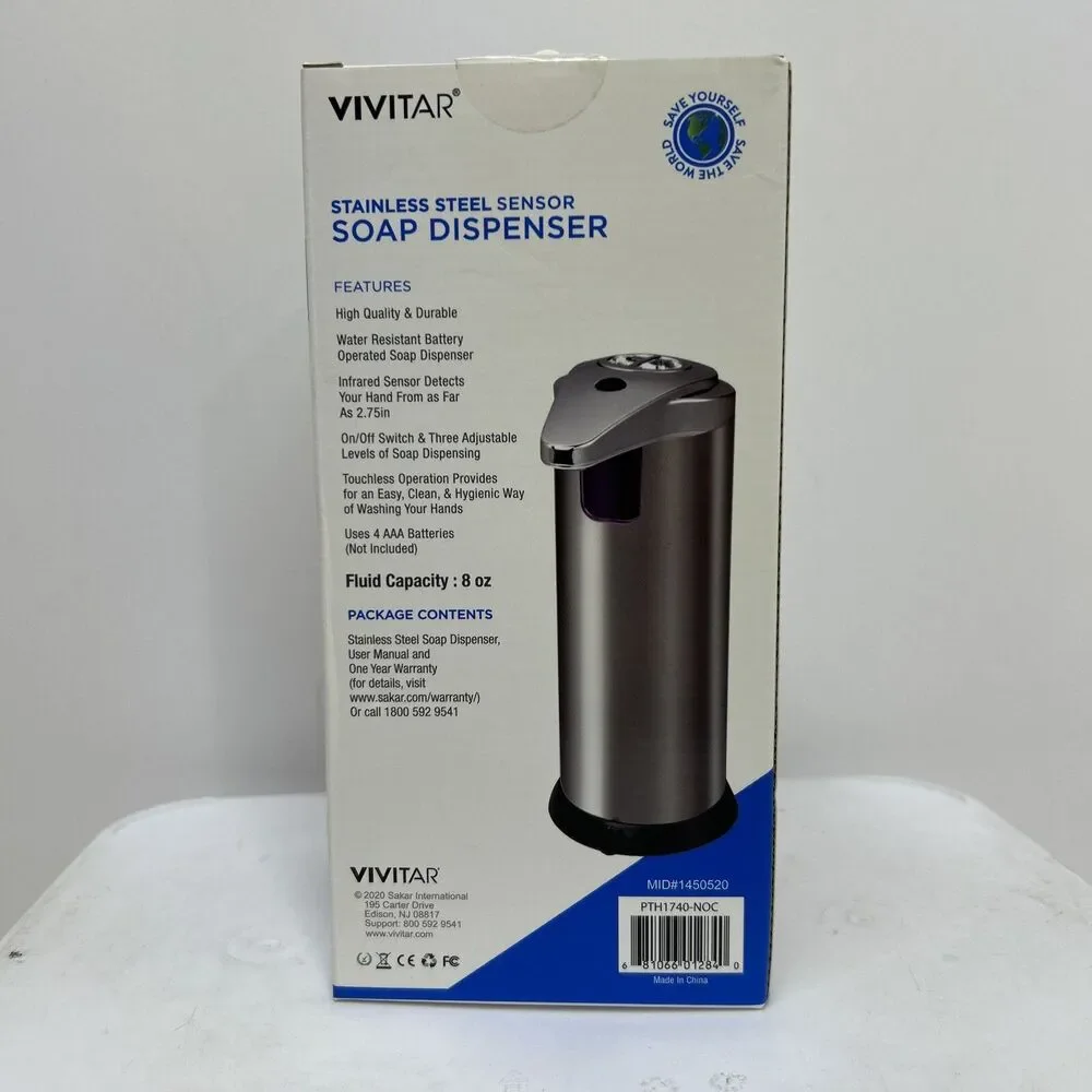 Vivitar Automatic Soap dispenser 8oz Capacity‎ Stainless Steel Sensor - Battery